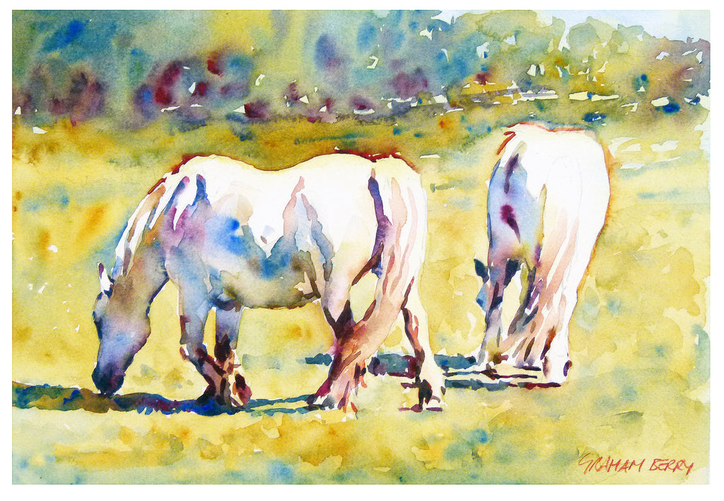 TWO HORSES GRAZING - PREVIEW